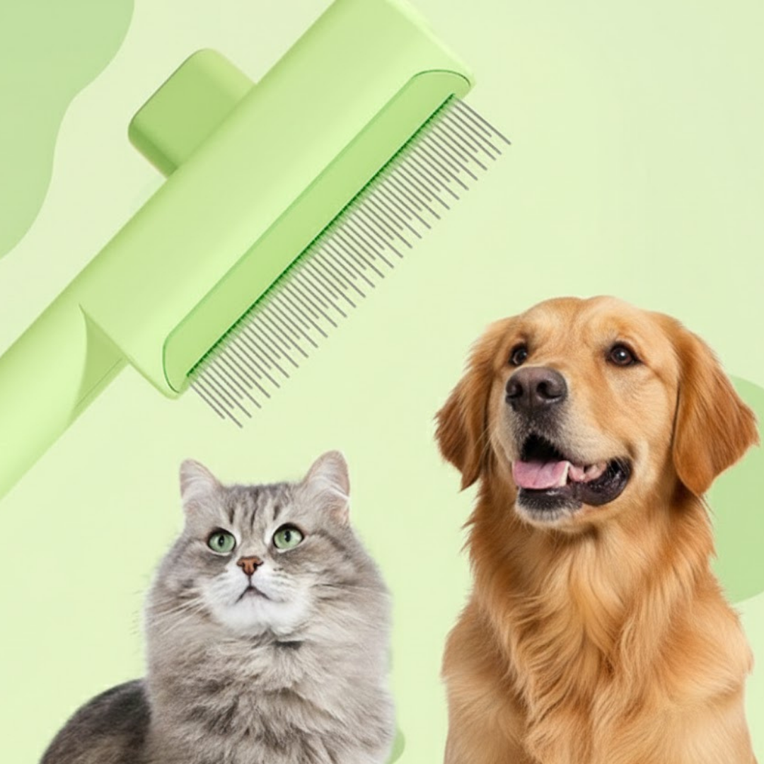 Kısa Tüyler İçin Sık Dişli Basmalı Kedi-Köpek Tarağı